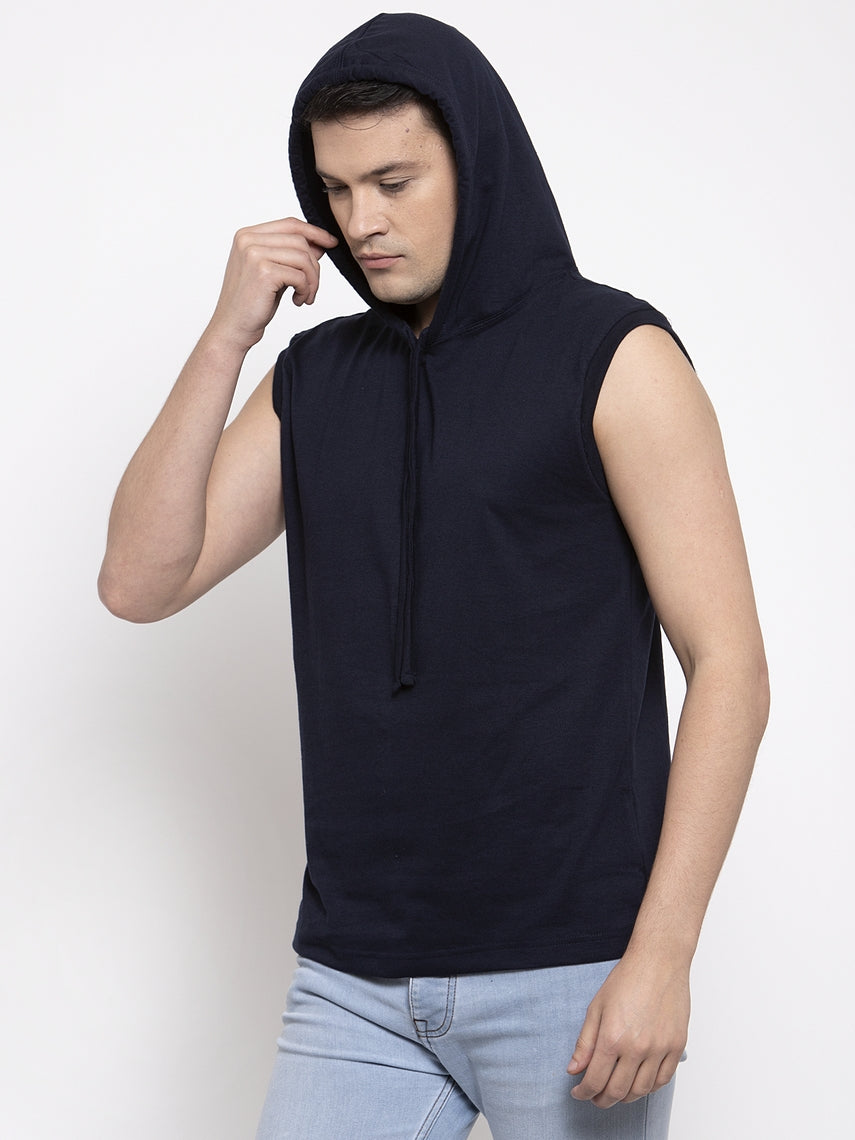 Frisker's Solid Men Hooded Neck Sleeveless T-Shirt - Friskers