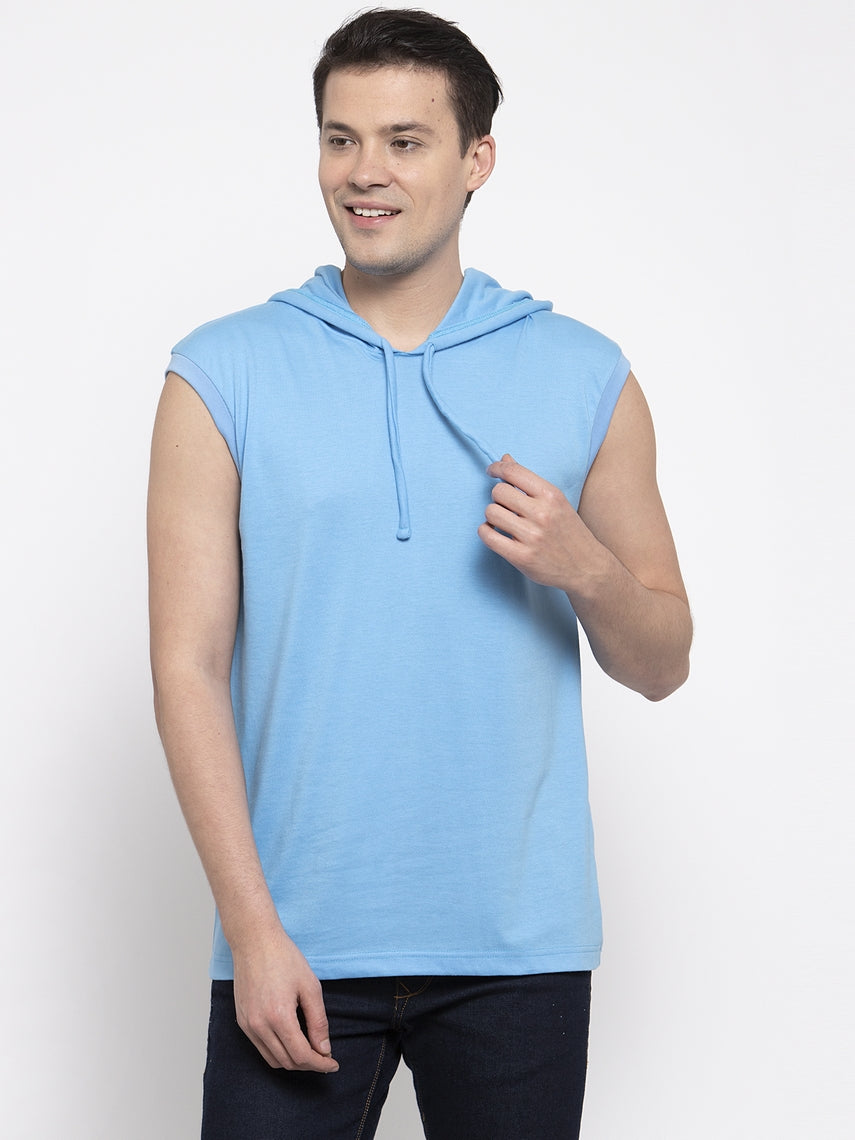 Frisker's Solid Men Hooded Neck Sleeveless T-Shirt - Friskers