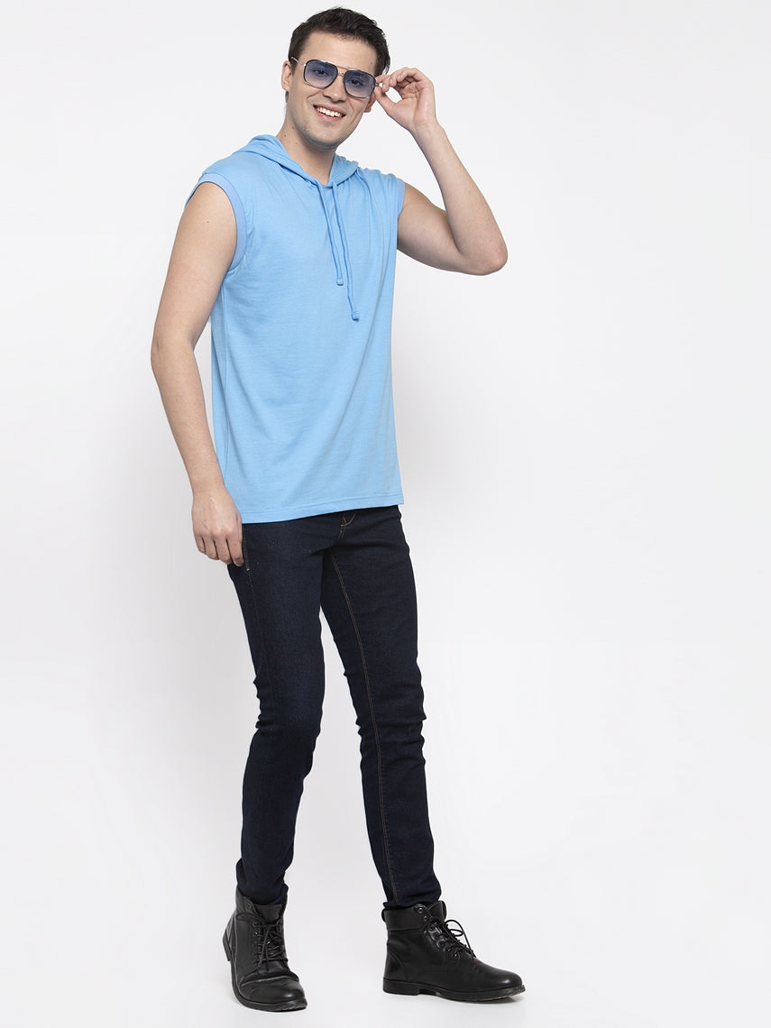 Frisker's Solid Men Hooded Neck Sleeveless T-Shirt - Friskers