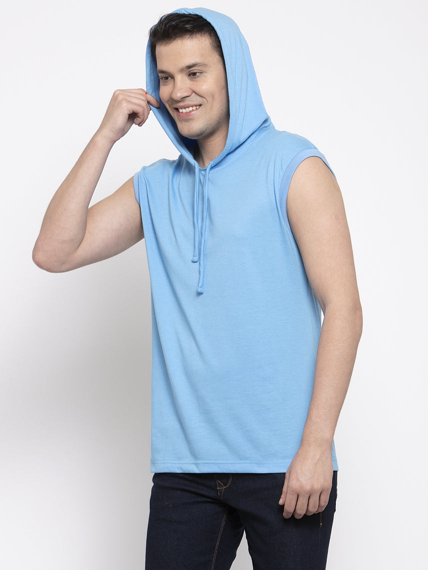 Frisker's Solid Men Hooded Neck Sleeveless T-Shirt - Friskers