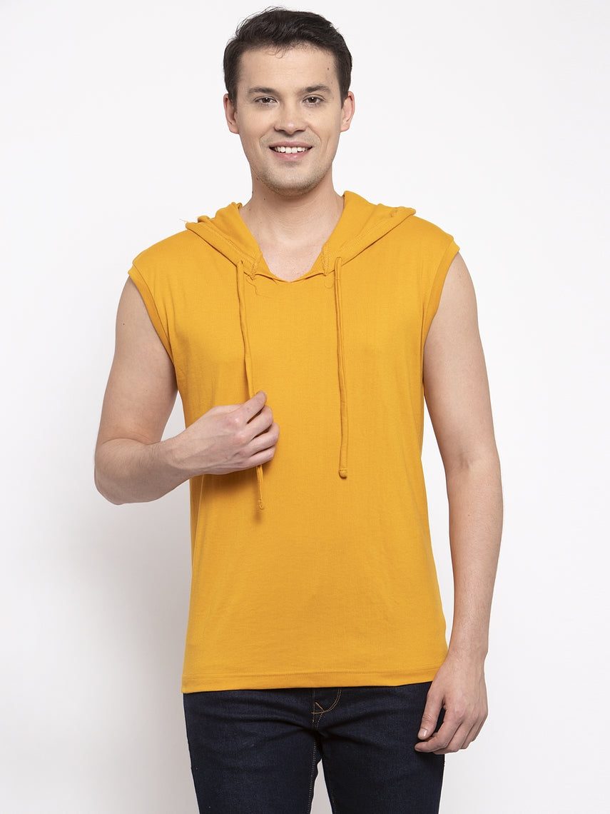 Frisker's Solid Men Hooded Neck Sleeveless T-Shirt - Friskers