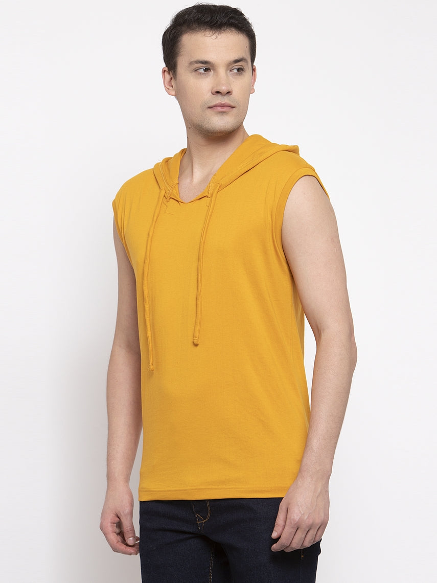 Frisker's Solid Men Hooded Neck Sleeveless T-Shirt - Friskers