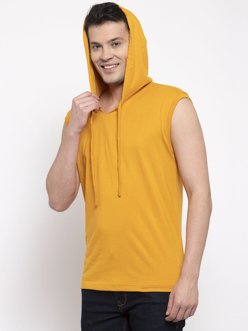 Frisker's Solid Men Hooded Neck Sleeveless T-Shirt - Friskers