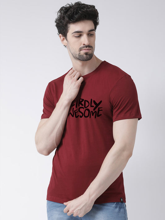 Men's Pack Of 2 Black & Maroon Printed Half Sleeves T-Shirt - Friskers