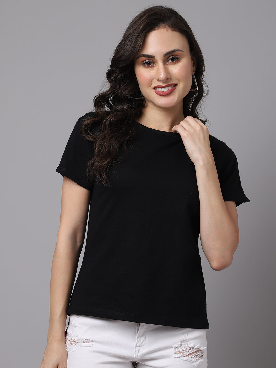 Women Slit Sleeves Pure Cotton T-Shirt - Friskers
