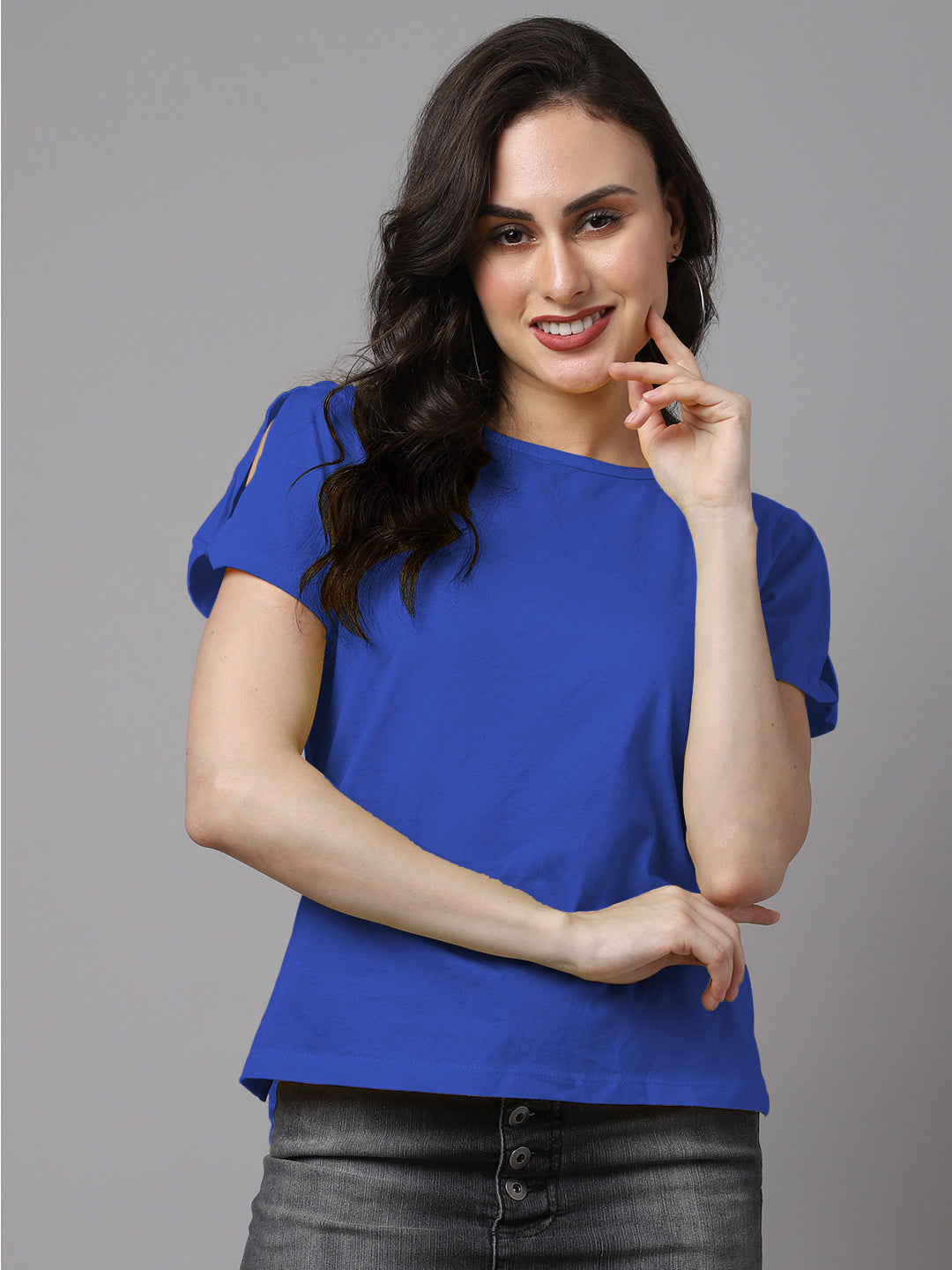 Women Slit Sleeves Pure Cotton T-Shirt - Friskers