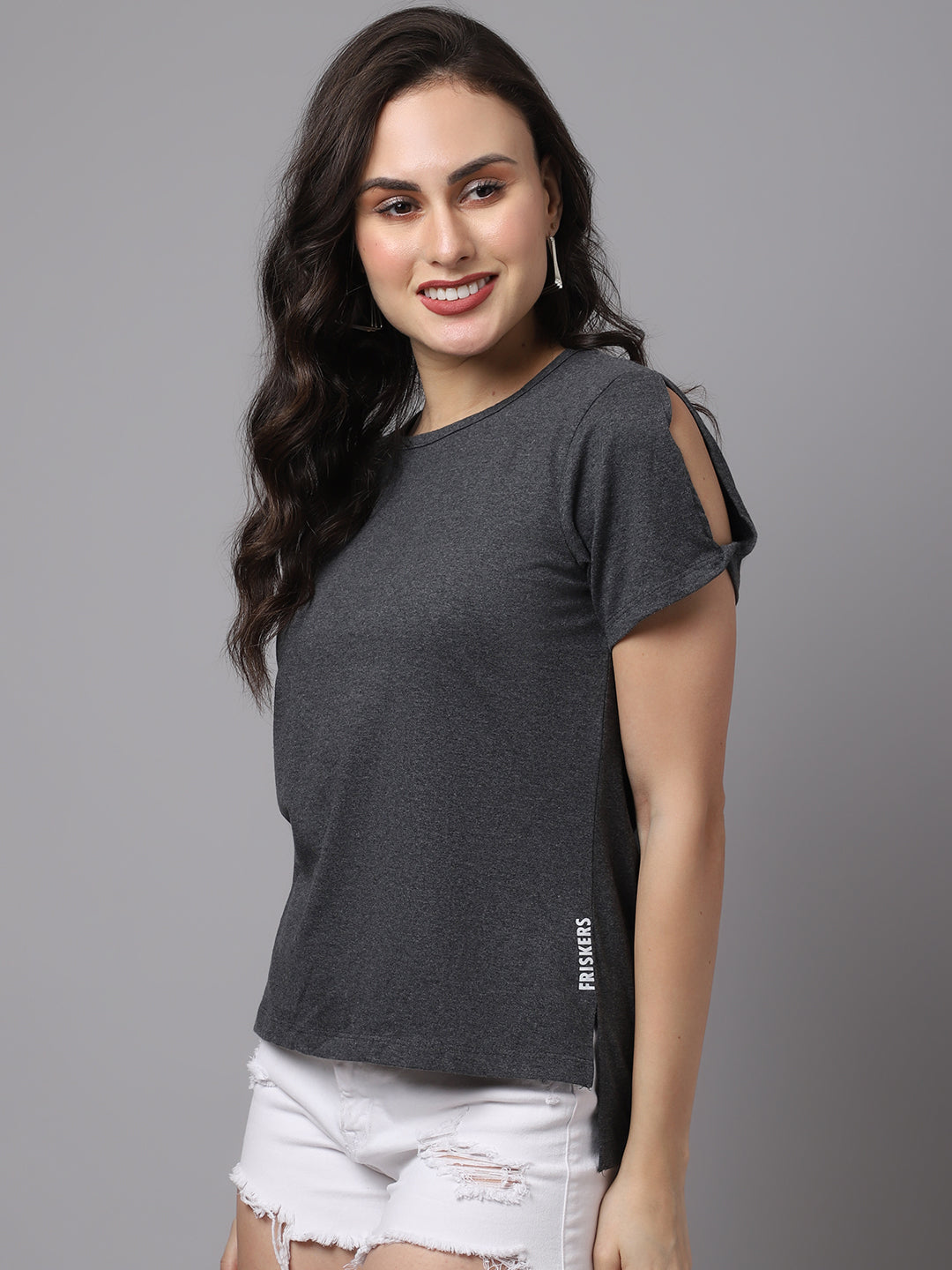 Women Slit Sleeves Pure Cotton T-Shirt - Friskers