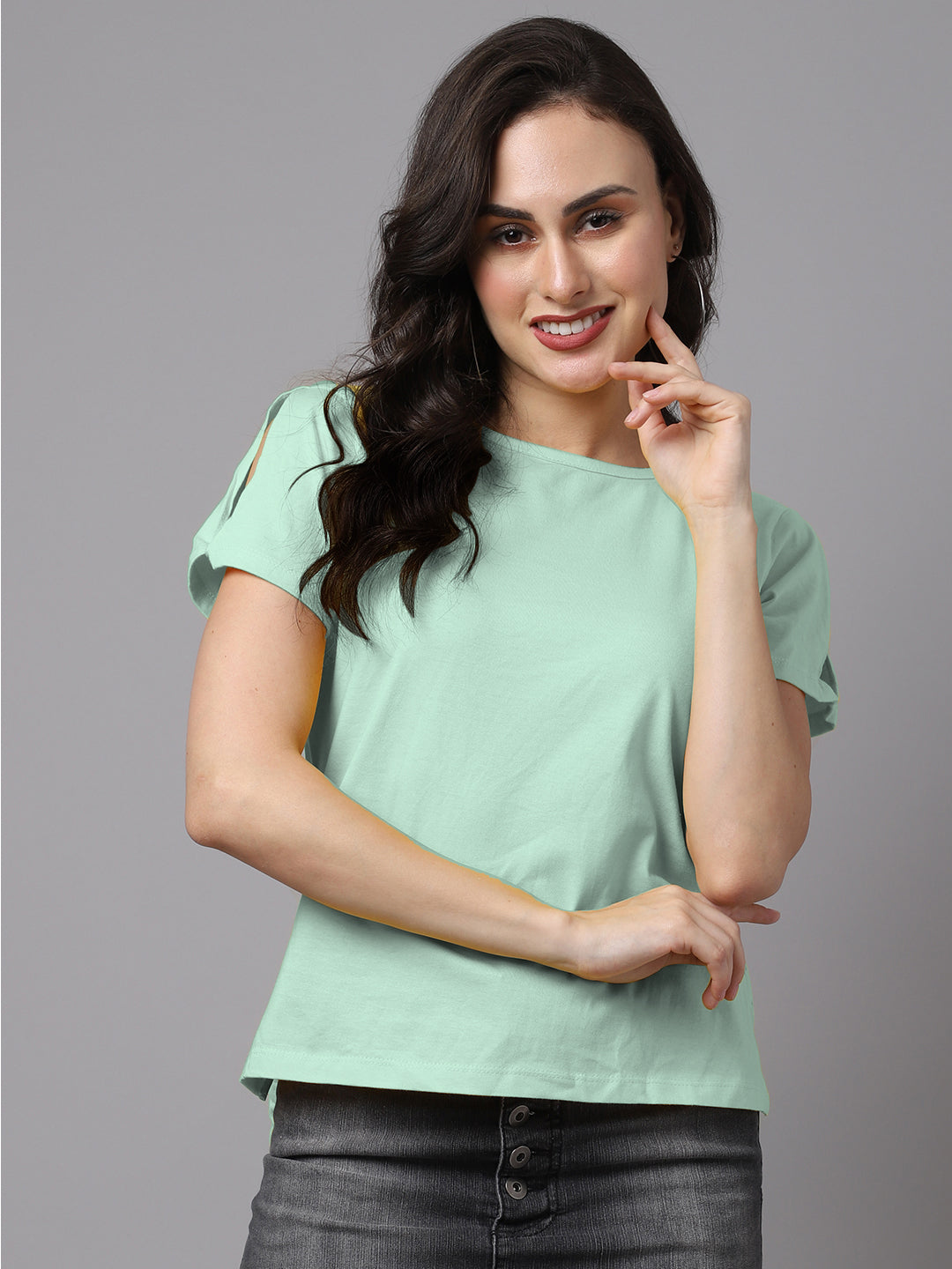 Women Slit Sleeves Pure Cotton T-Shirt - Friskers