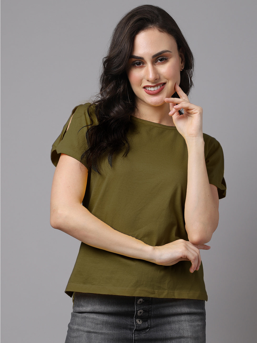 Women Slit Sleeves Pure Cotton T-Shirt - Friskers