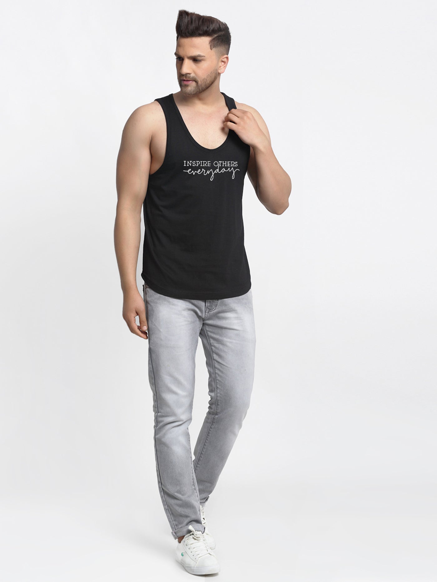 Men Typography Printed Innerwear Gym Vest - Friskers
