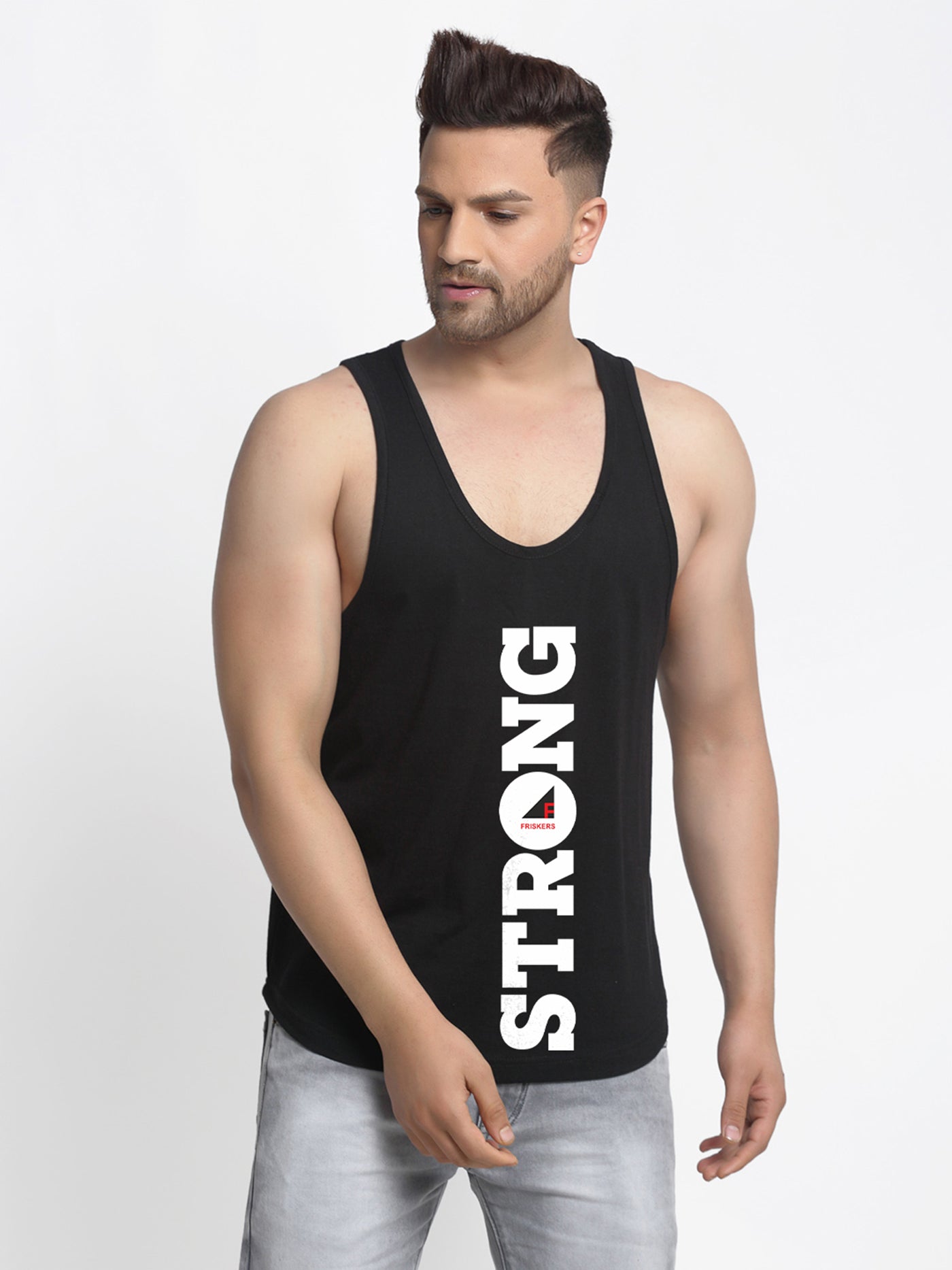 Men Strong Printed Innerwear Gym Vest - Friskers