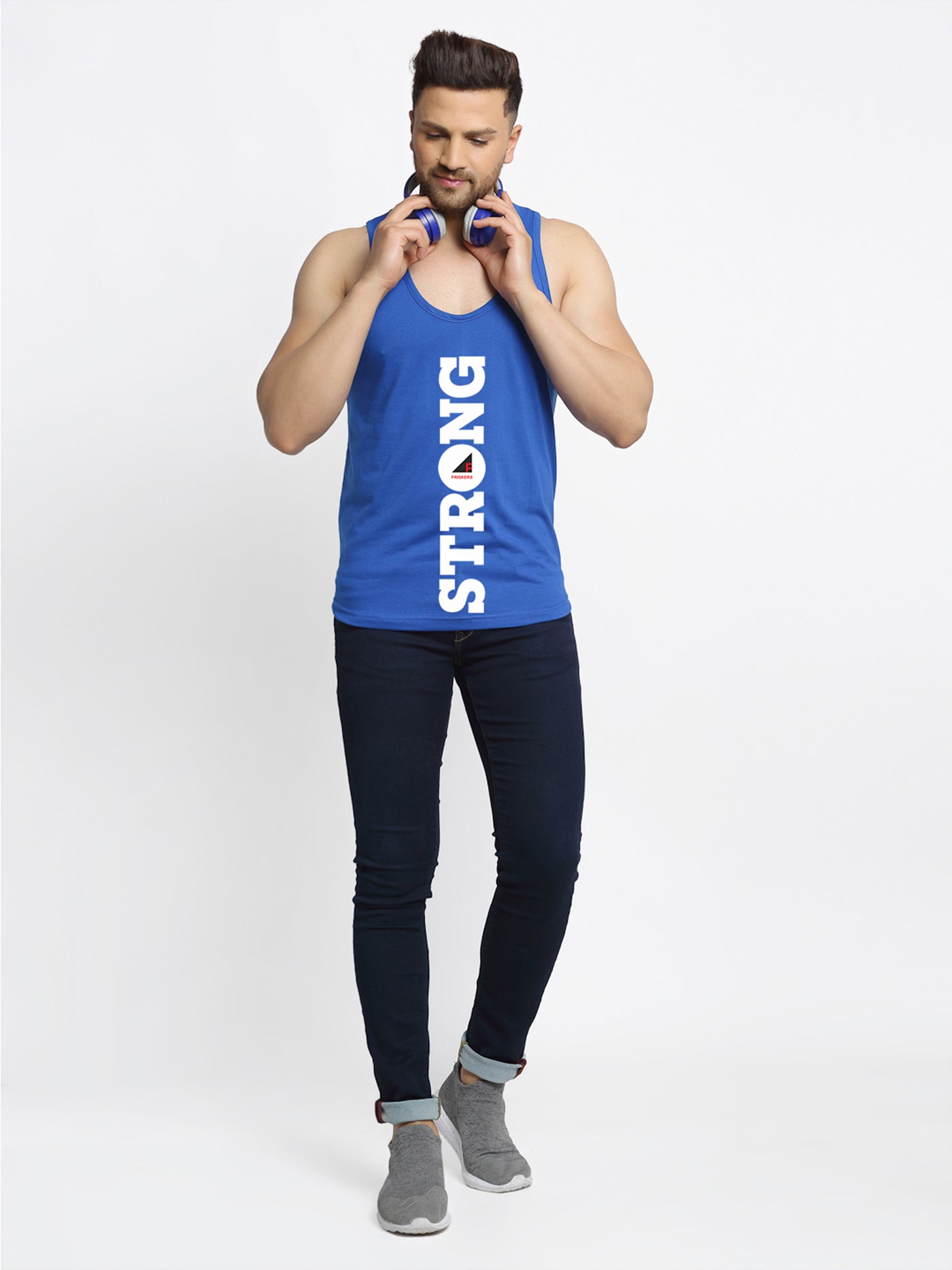 Men Strong Printed Innerwear Gym Vest - Friskers