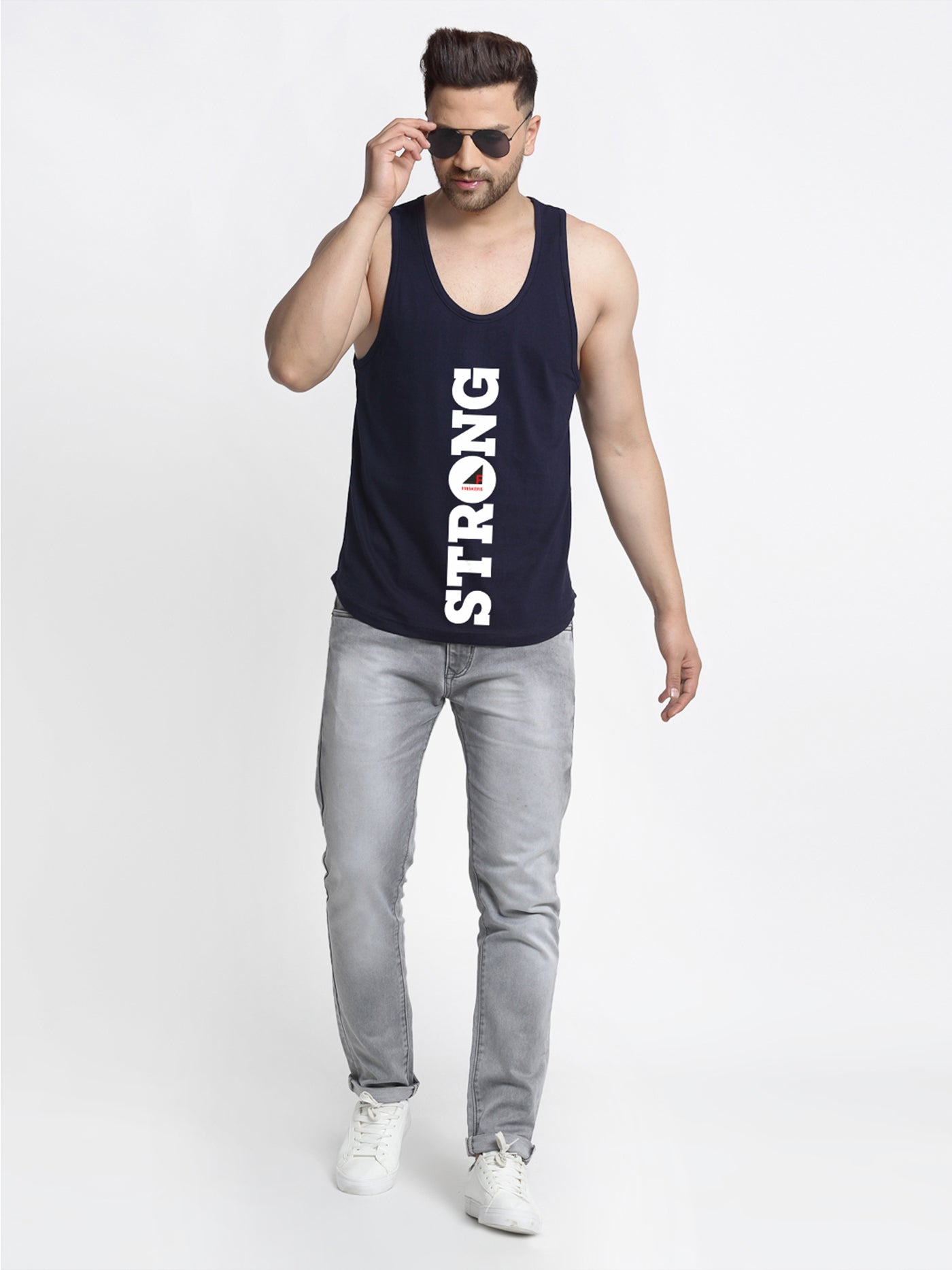 Men Strong Printed Innerwear Gym Vest - Friskers