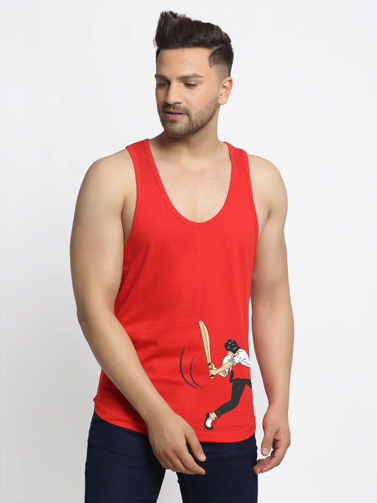 Men Playing Cricket Printed Innerwear Gym Vest - Friskers