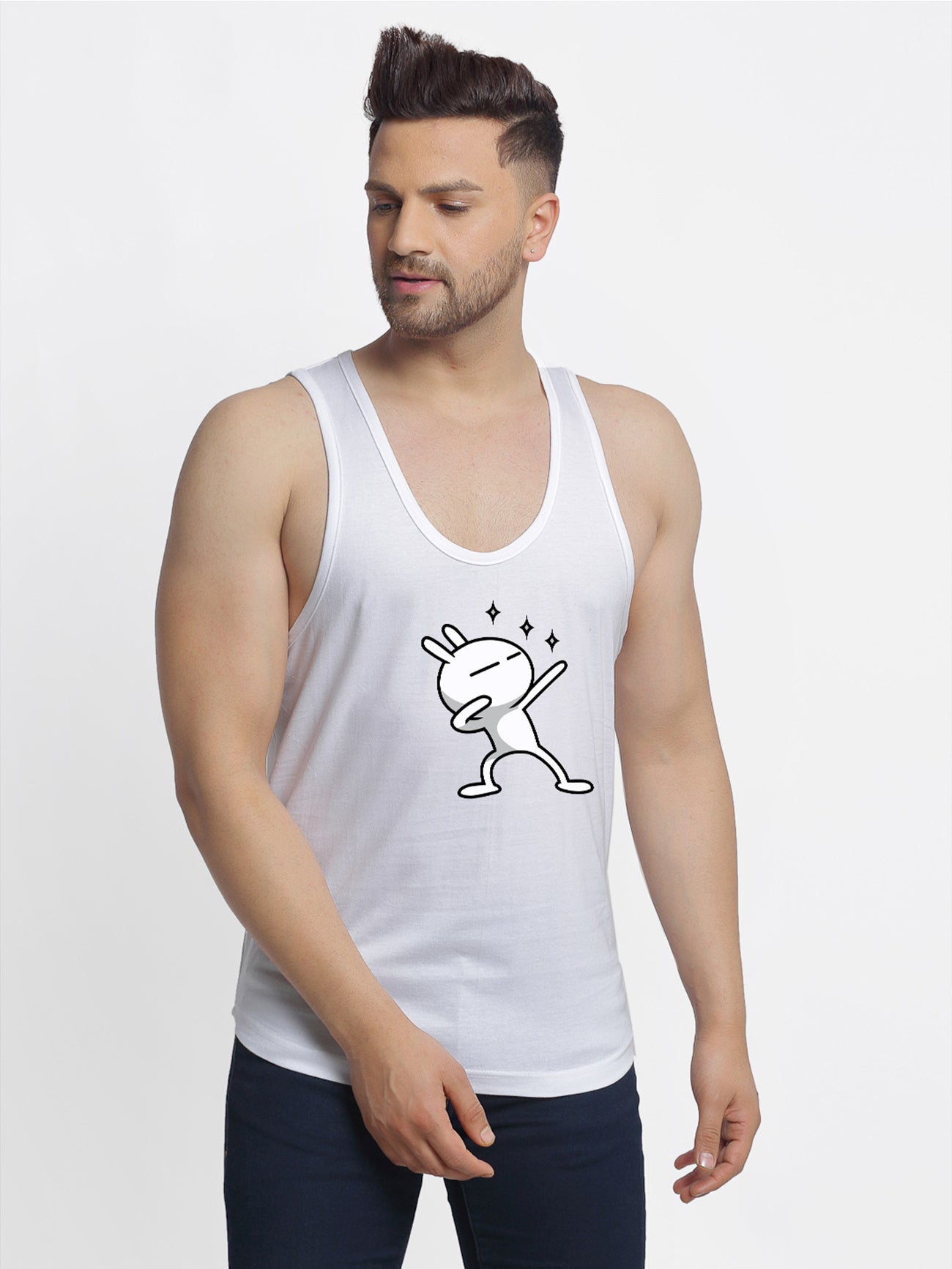 Three Star Printed Airy Sleeveless Innerwear Gym Vest - Friskers