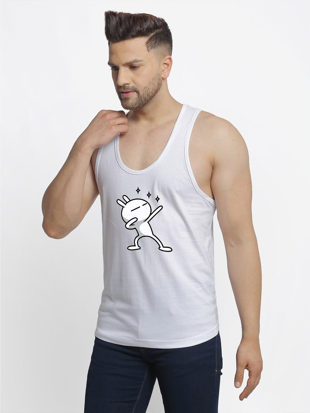 Three Star Printed Airy Sleeveless Innerwear Gym Vest - Friskers