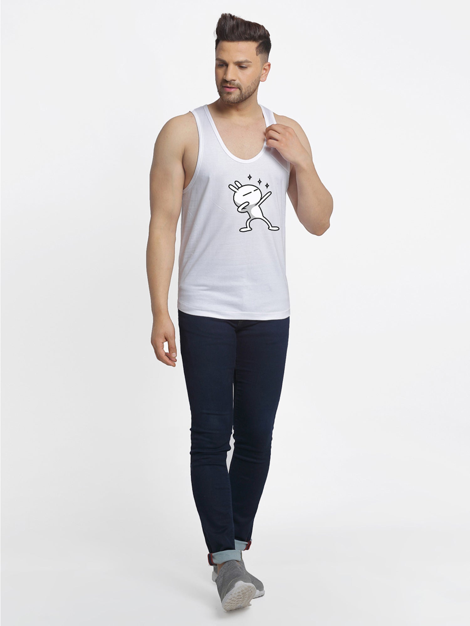 Three Star Printed Airy Sleeveless Innerwear Gym Vest - Friskers