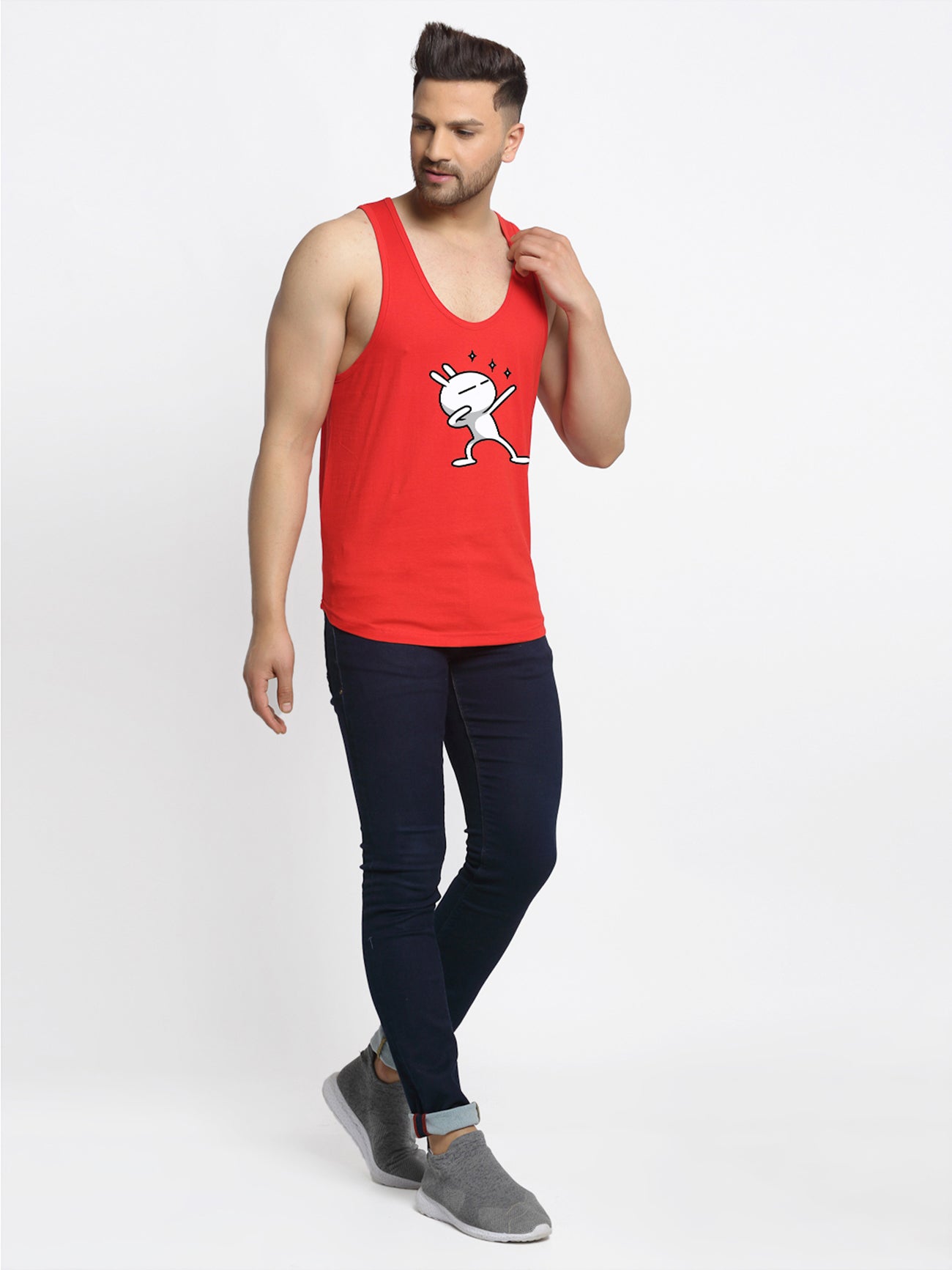 Three Star Printed Airy Sleeveless Innerwear Gym Vest - Friskers