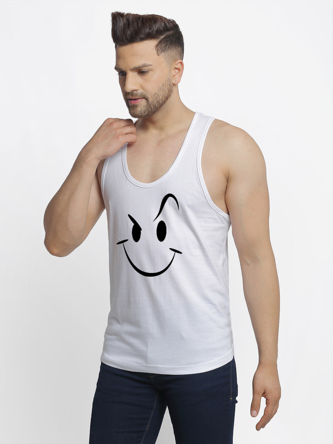 Smiley Printed Airy Sleeveless Innerwear Gym Vest - Friskers