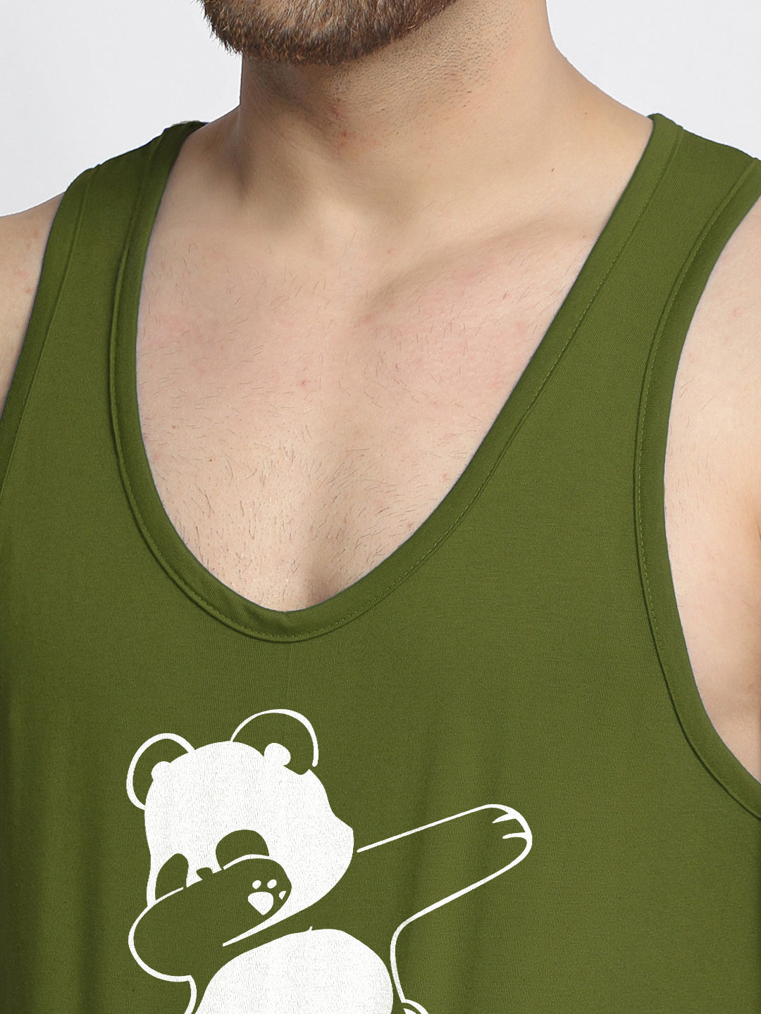 Men's Pack of 2 Olive Green & Yellow Printed Gym vest - Friskers