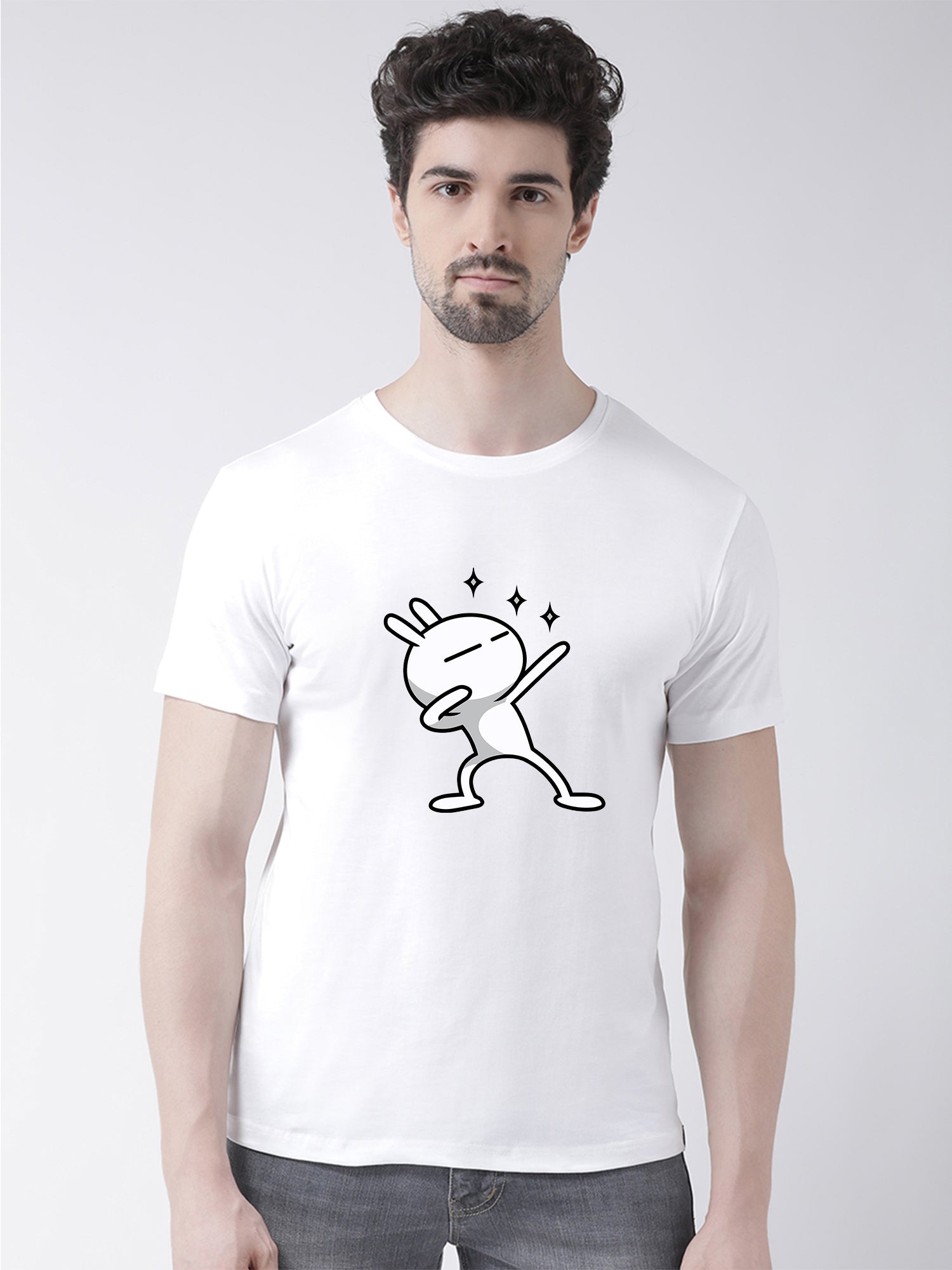 Three Star Printed Round Neck T-shirt - Friskers