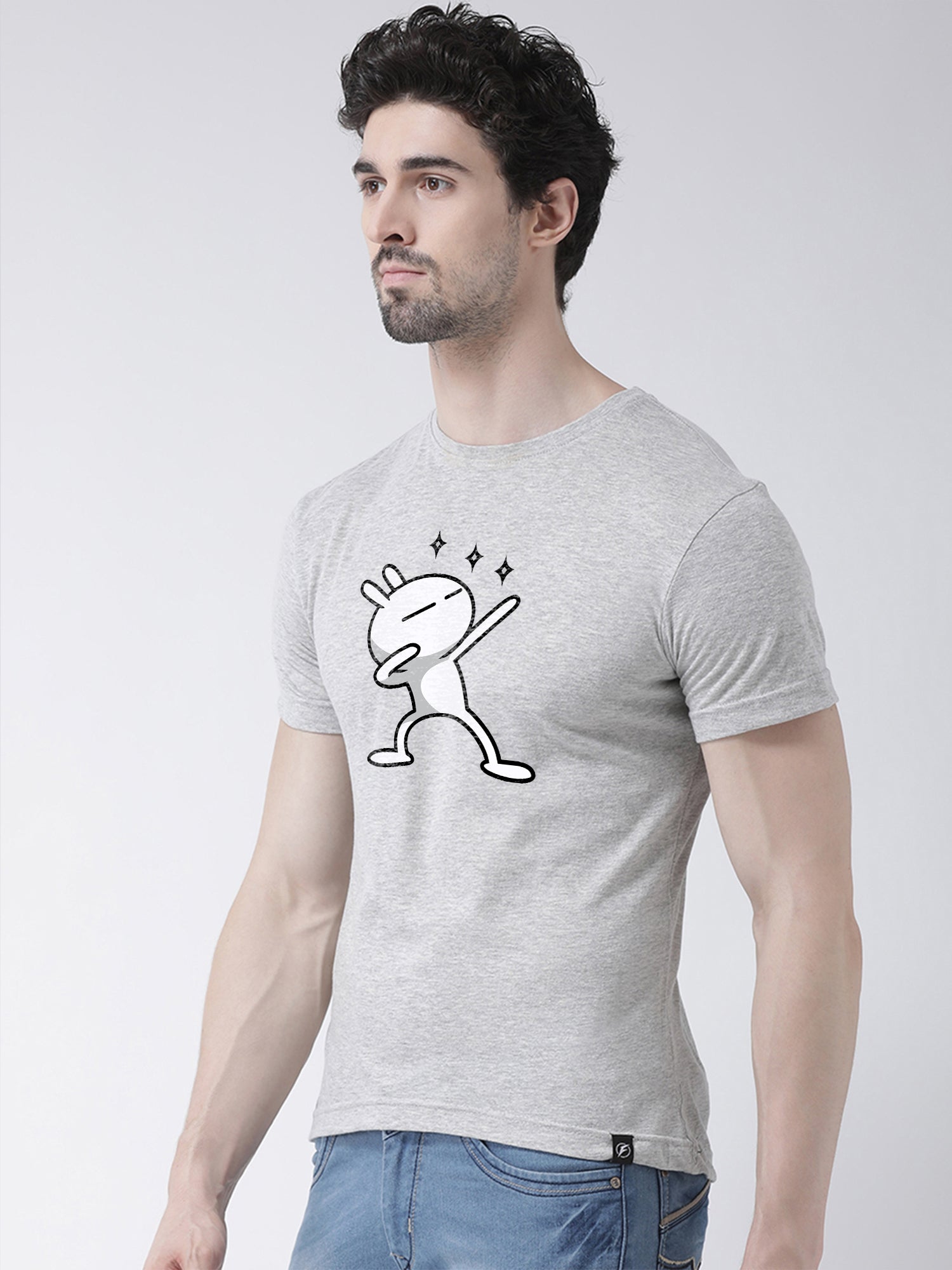 Three Star Printed Round Neck T-shirt - Friskers