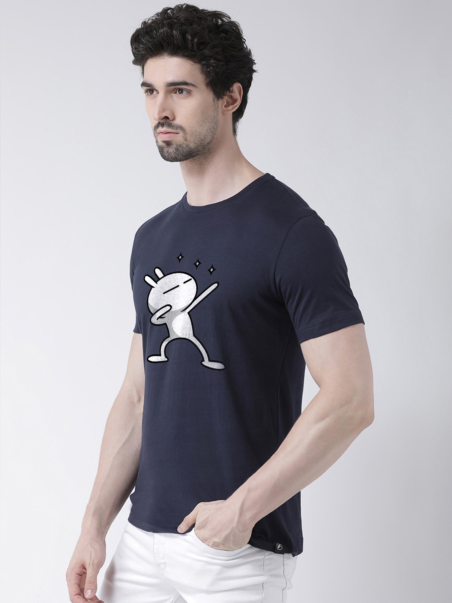 Three Star Printed Round Neck T-shirt - Friskers