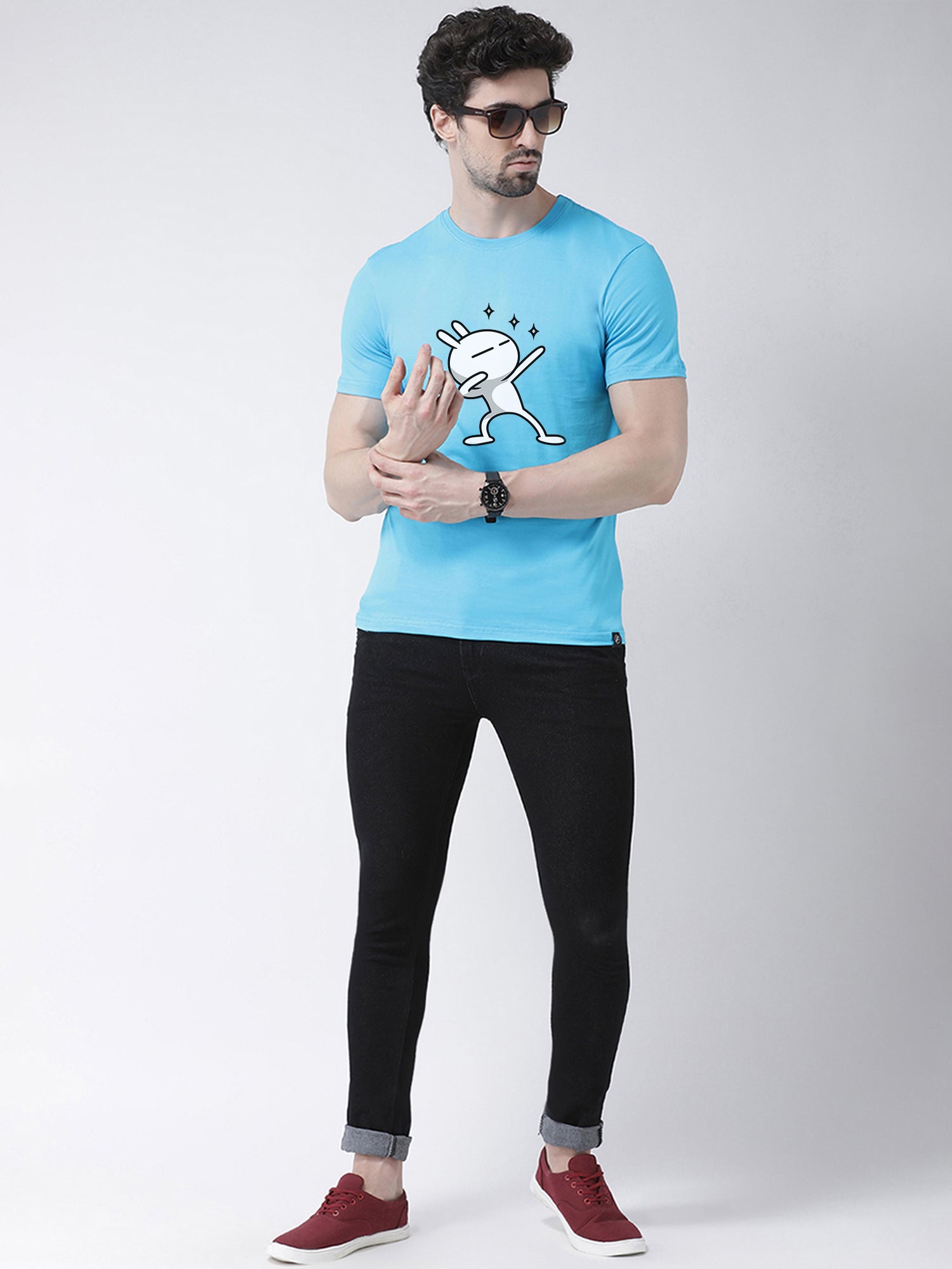 Three Star Printed Round Neck T-shirt - Friskers