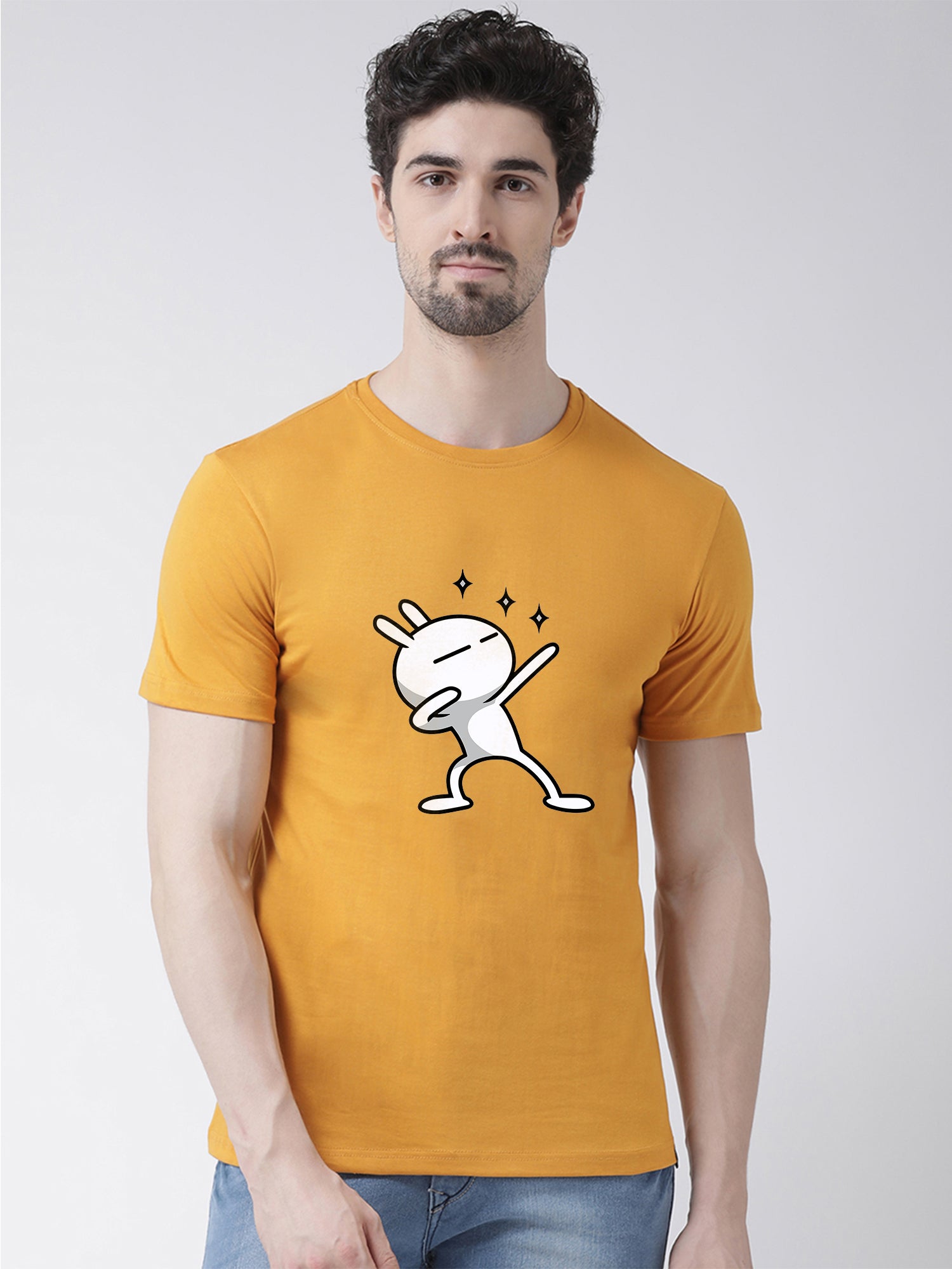 Three Star Printed Round Neck T-shirt - Friskers