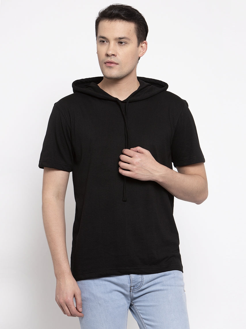 Men's Half Sleeves Solid Hoody T-shirt - Friskers