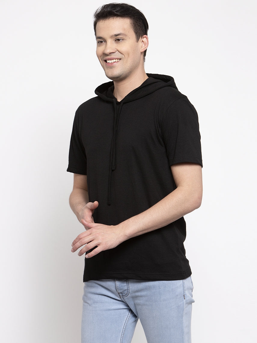Men's Half Sleeves Solid Hoody T-shirt - Friskers