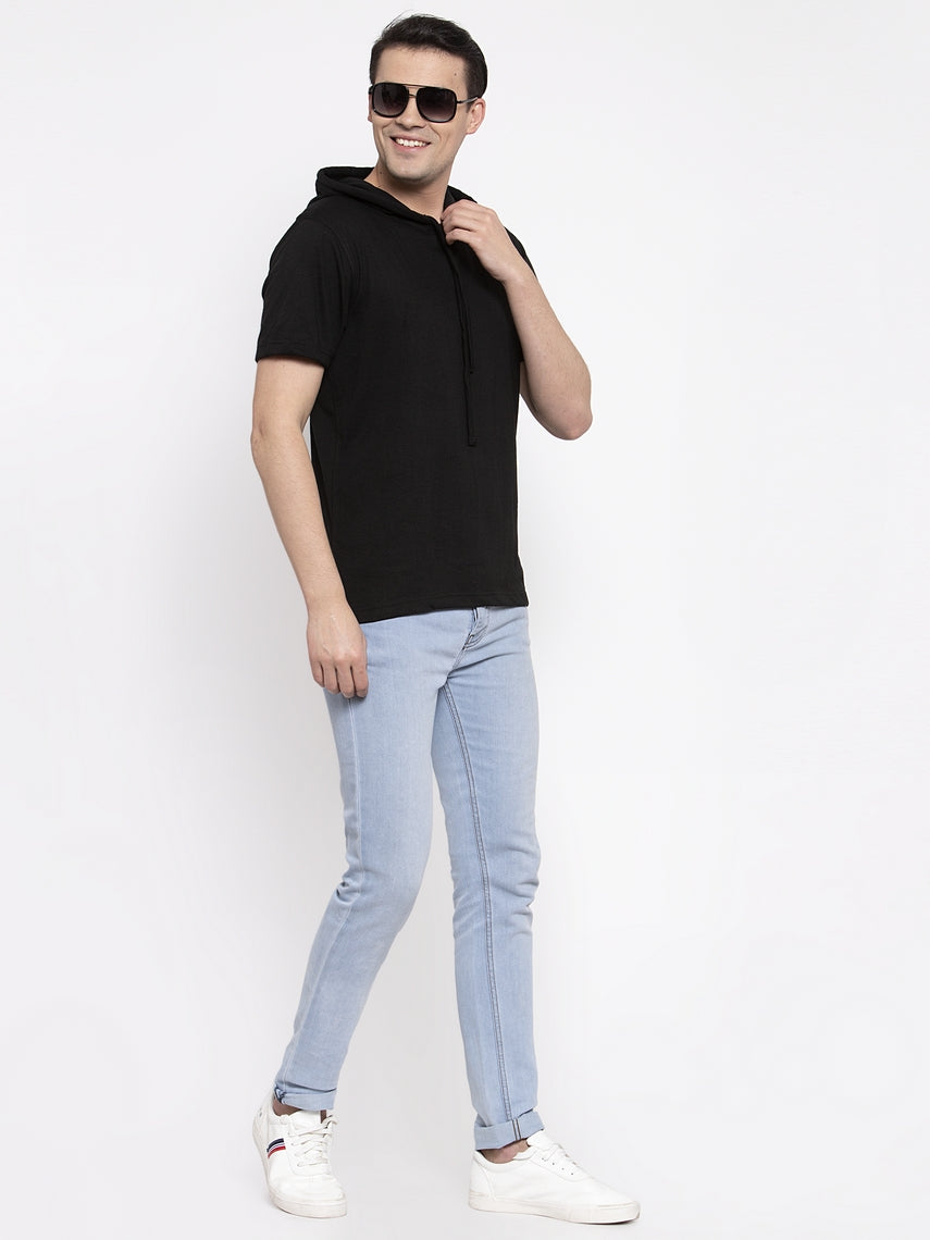 Men's Half Sleeves Solid Hoody T-shirt - Friskers