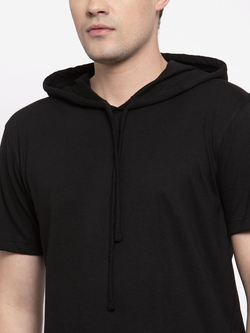Men's Half Sleeves Solid Hoody T-shirt - Friskers