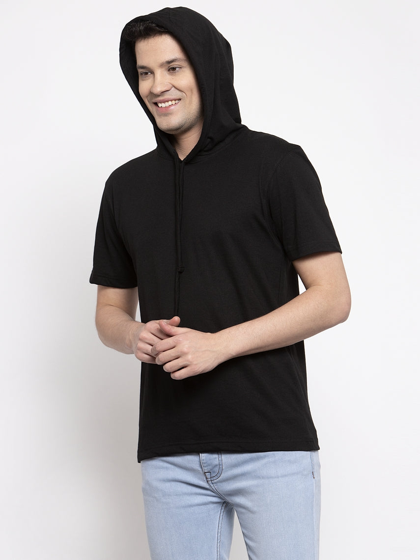 Men's Half Sleeves Solid Hoody T-shirt - Friskers