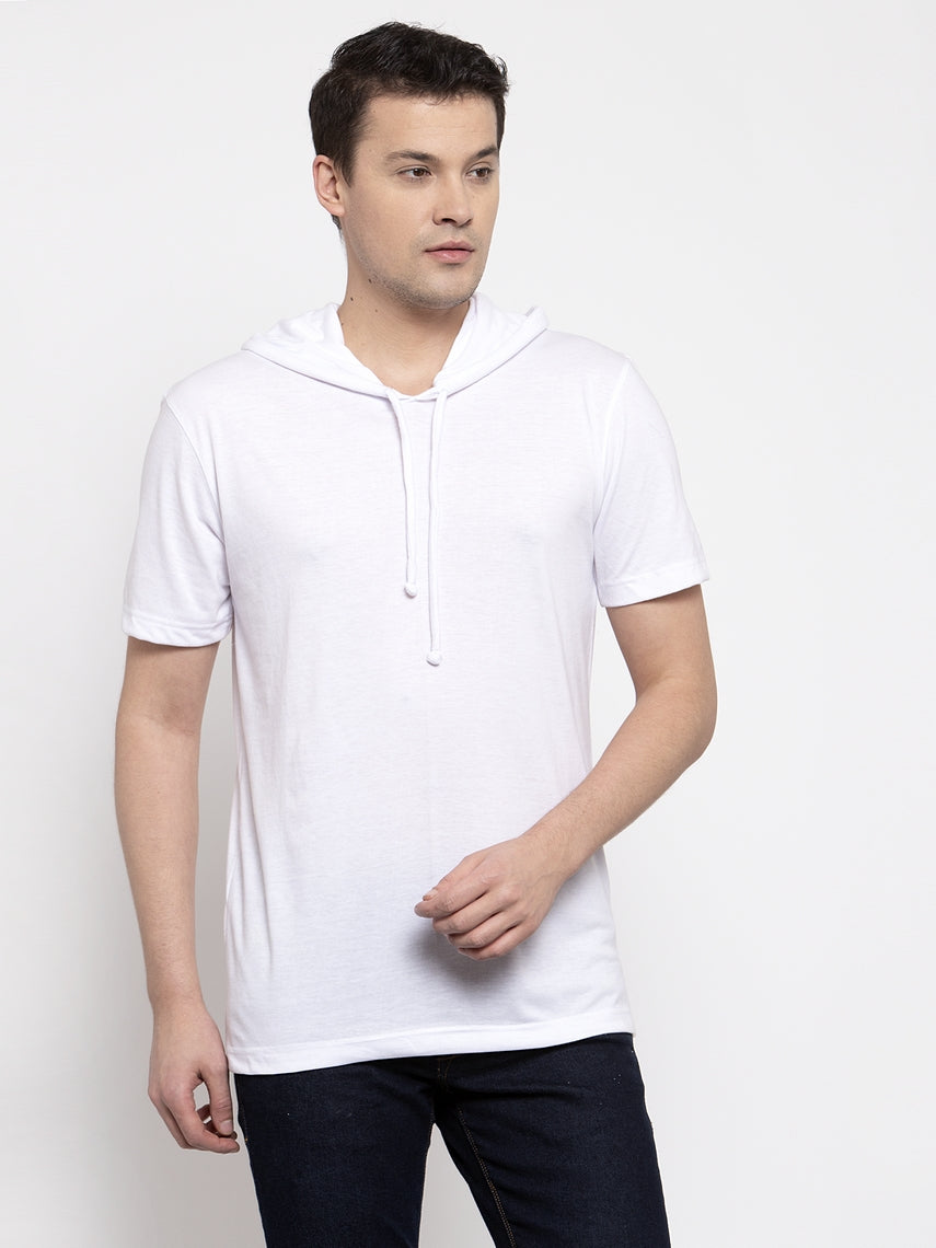 Men's Half Sleeves Solid Hoody T-shirt - Friskers