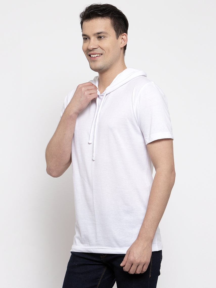 Men's Half Sleeves Solid Hoody T-shirt - Friskers