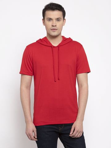 Men's Half Sleeves Solid Hoody T-shirt - Friskers