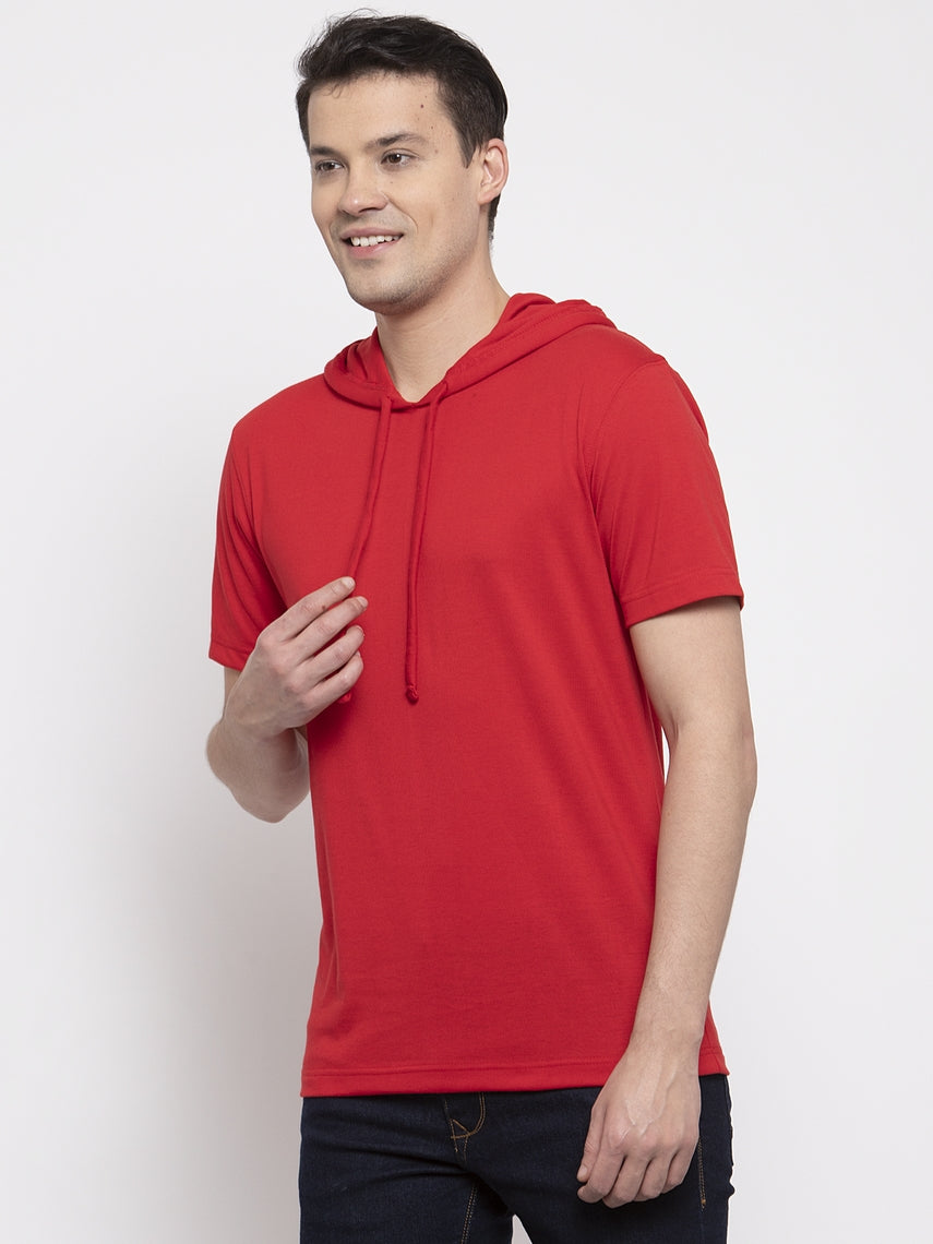 Men's Half Sleeves Solid Hoody T-shirt - Friskers