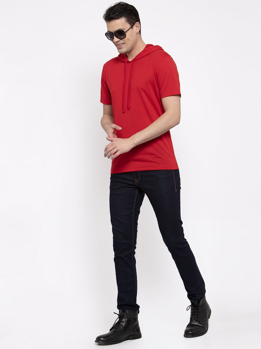 Men's Half Sleeves Solid Hoody T-shirt - Friskers