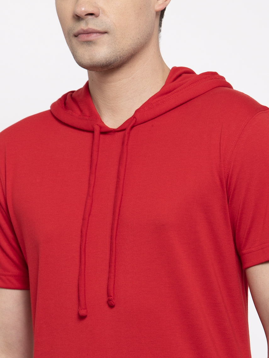 Men's Half Sleeves Solid Hoody T-shirt - Friskers