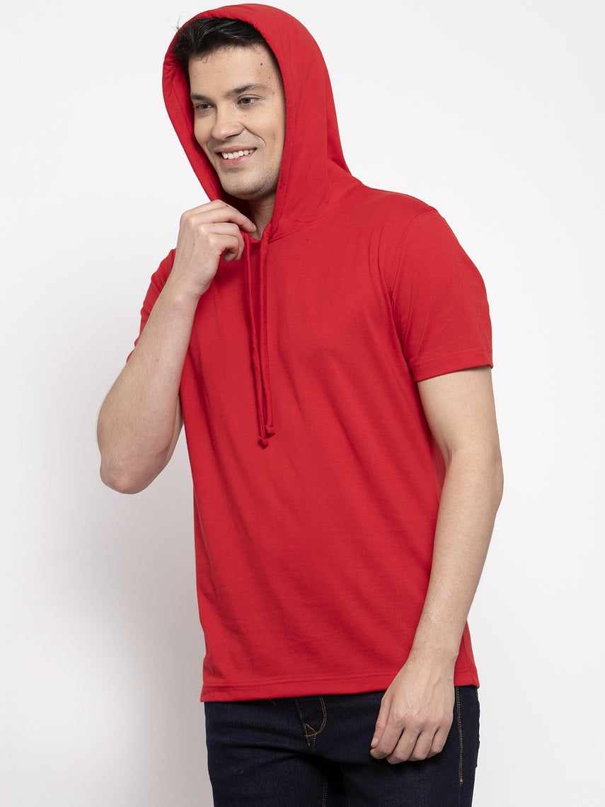 Men's Half Sleeves Solid Hoody T-shirt - Friskers