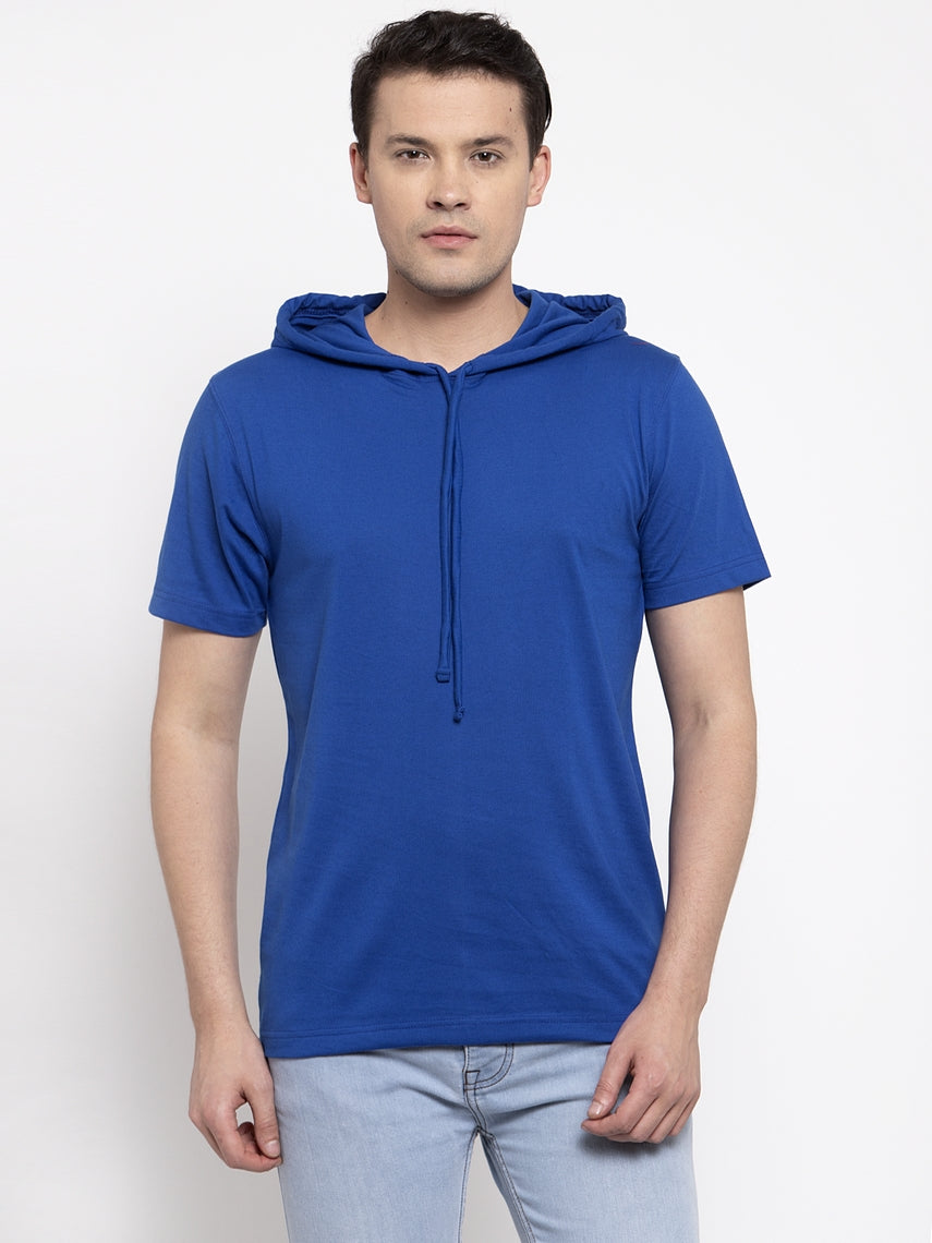 Men's Half Sleeves Solid Hoody T-shirt - Friskers