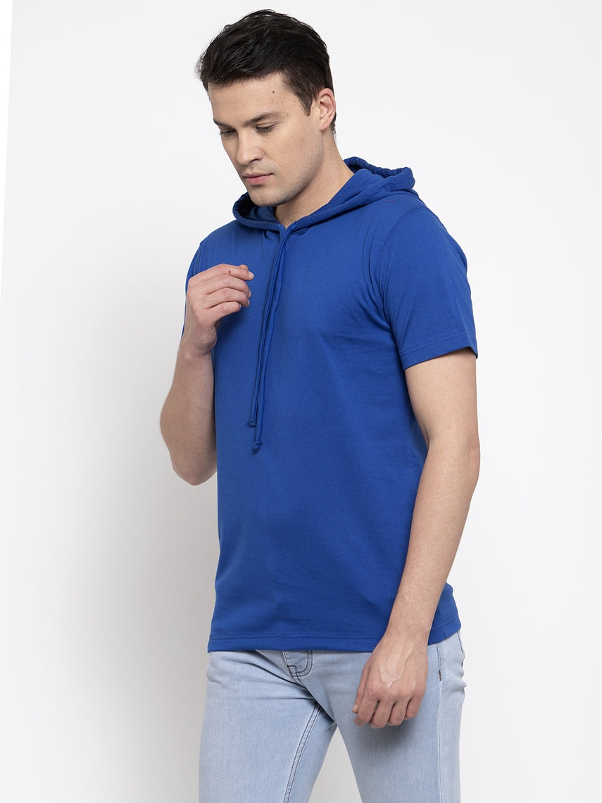 Men's Half Sleeves Solid Hoody T-shirt - Friskers