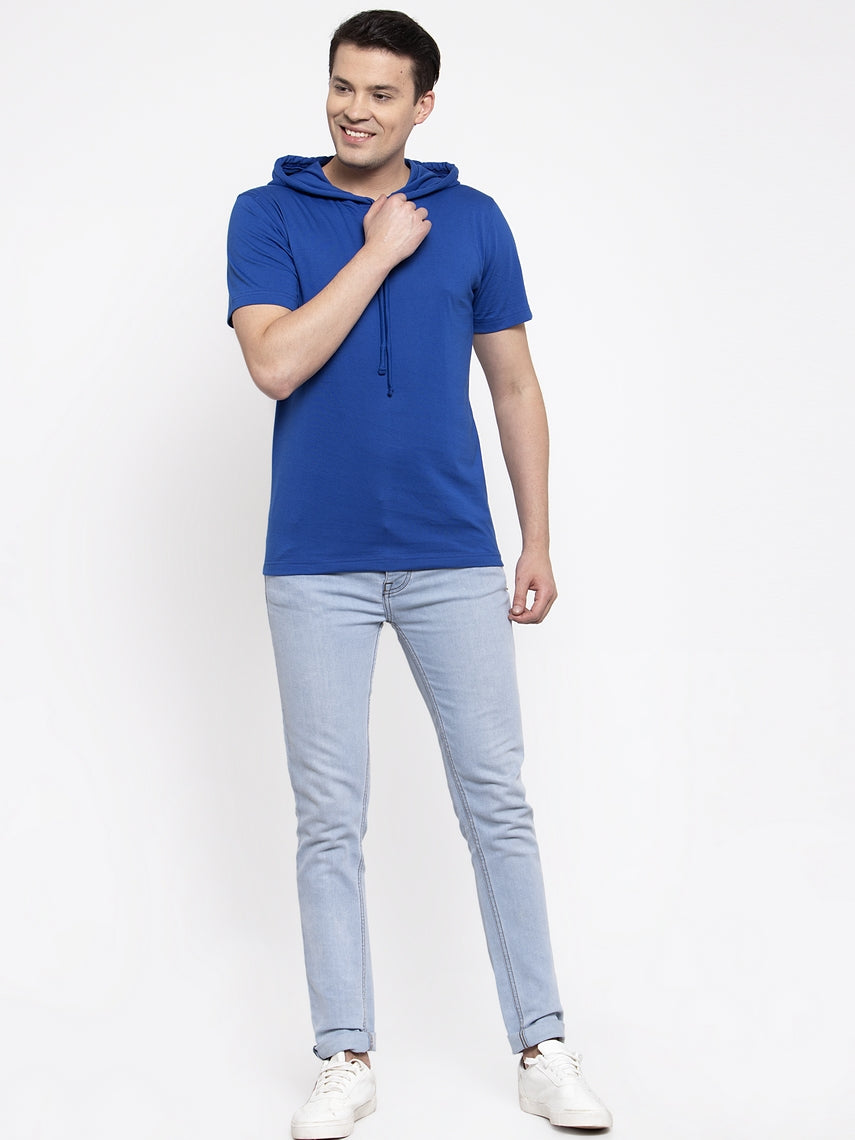 Men's Half Sleeves Solid Hoody T-shirt - Friskers