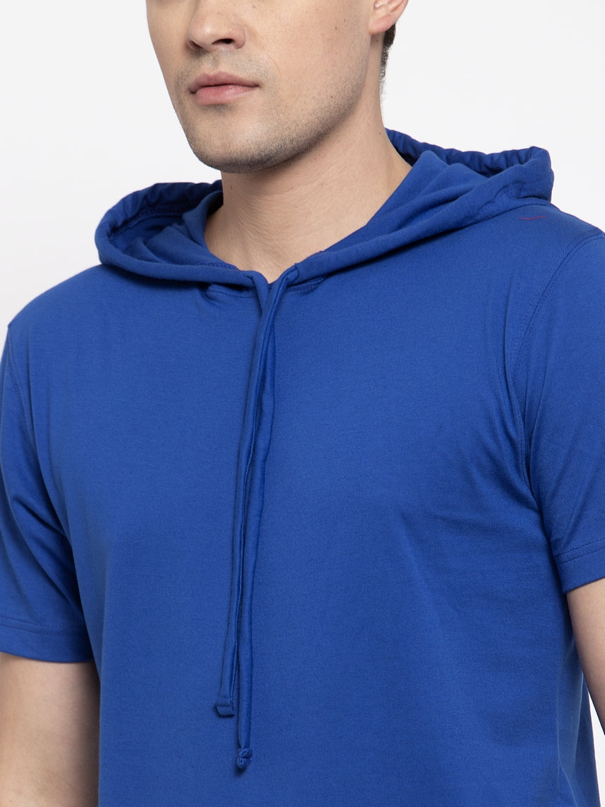 Men's Half Sleeves Solid Hoody T-shirt - Friskers