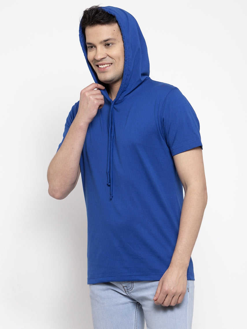 Men's Half Sleeves Solid Hoody T-shirt - Friskers