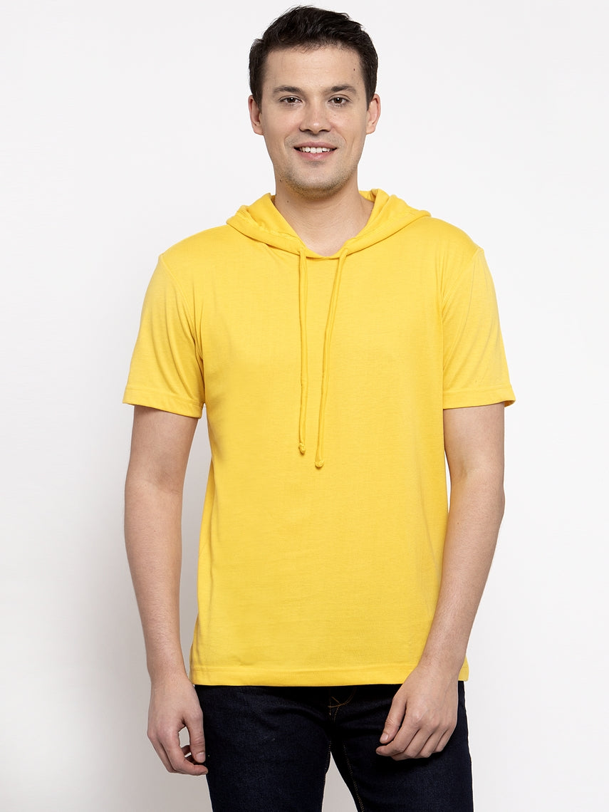 Men's Half Sleeves Solid Hoody T-shirt - Friskers