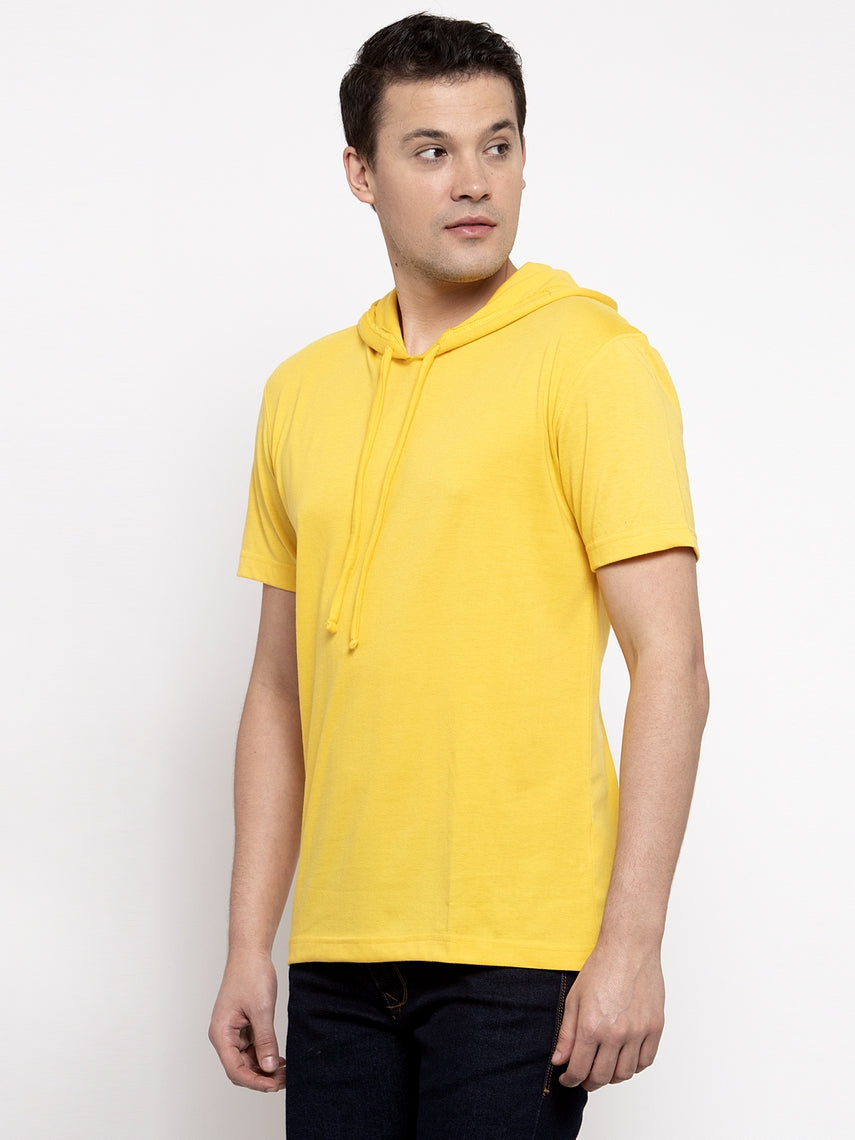 Men's Half Sleeves Solid Hoody T-shirt - Friskers