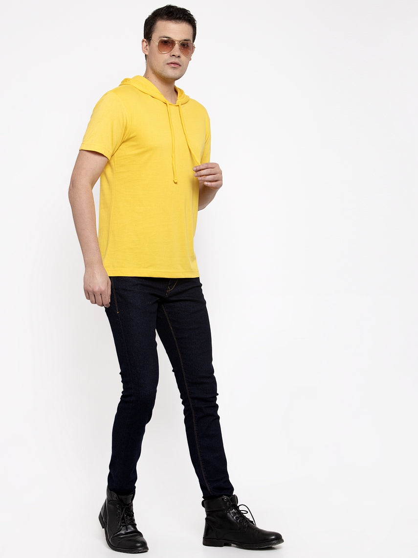 Men's Half Sleeves Solid Hoody T-shirt - Friskers