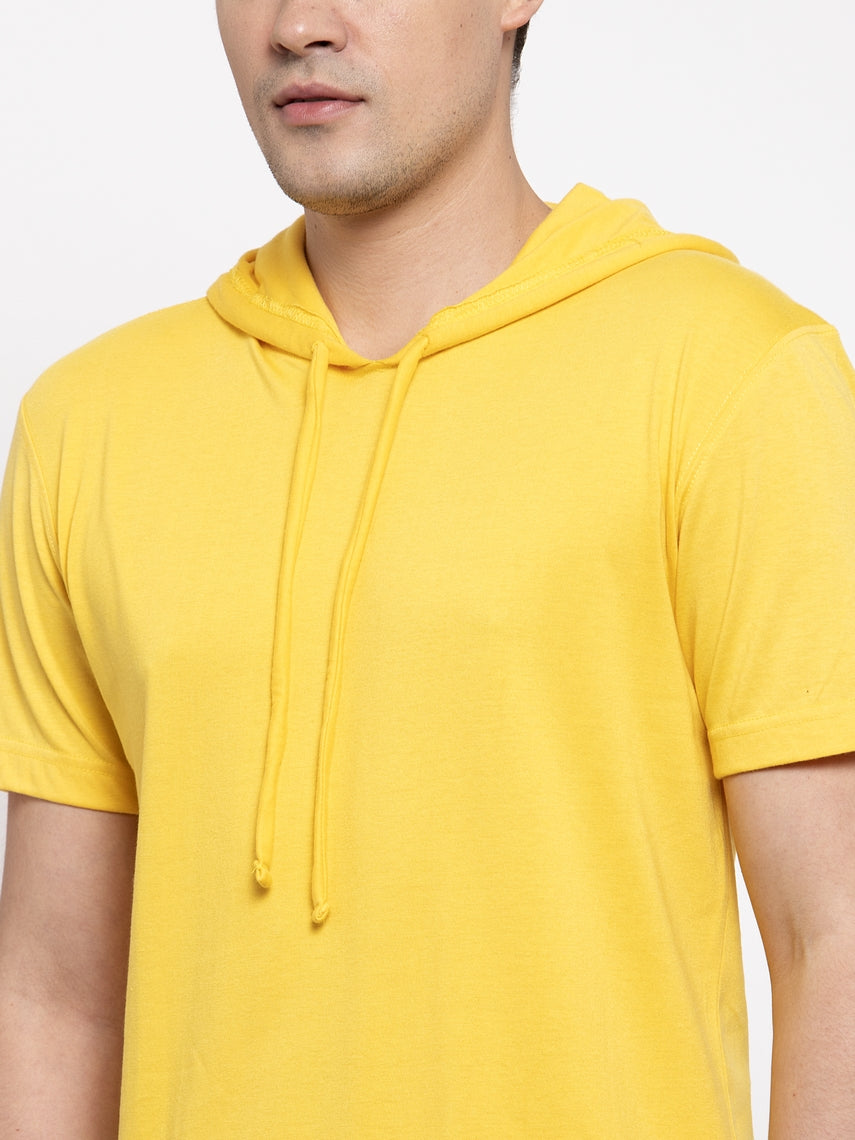 Men's Half Sleeves Solid Hoody T-shirt - Friskers